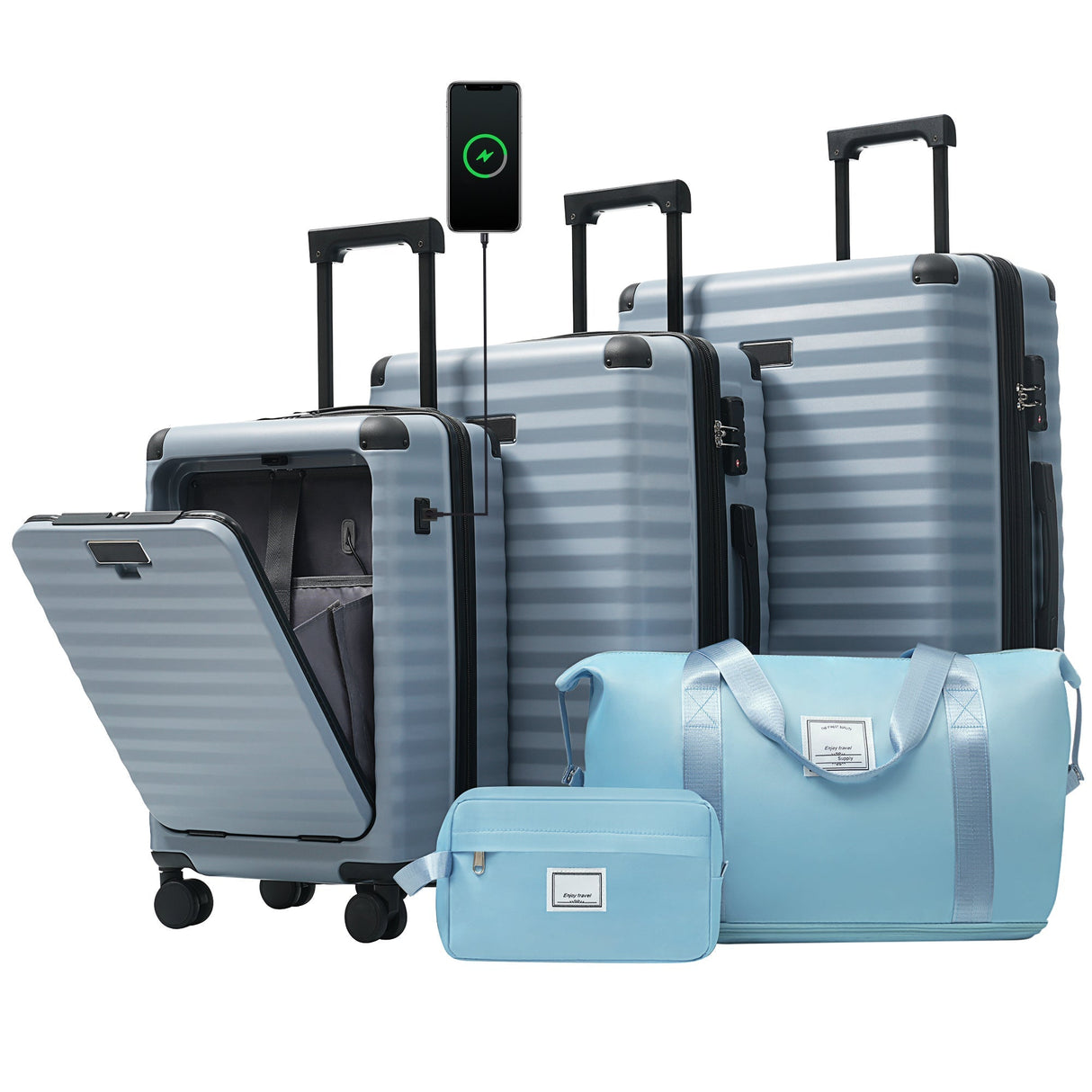 Deluxe 5-Piece Hard Side Luggage Set with USB and TSA Security