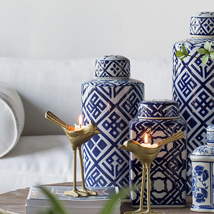 Valora Blue and White Cylinder Jar