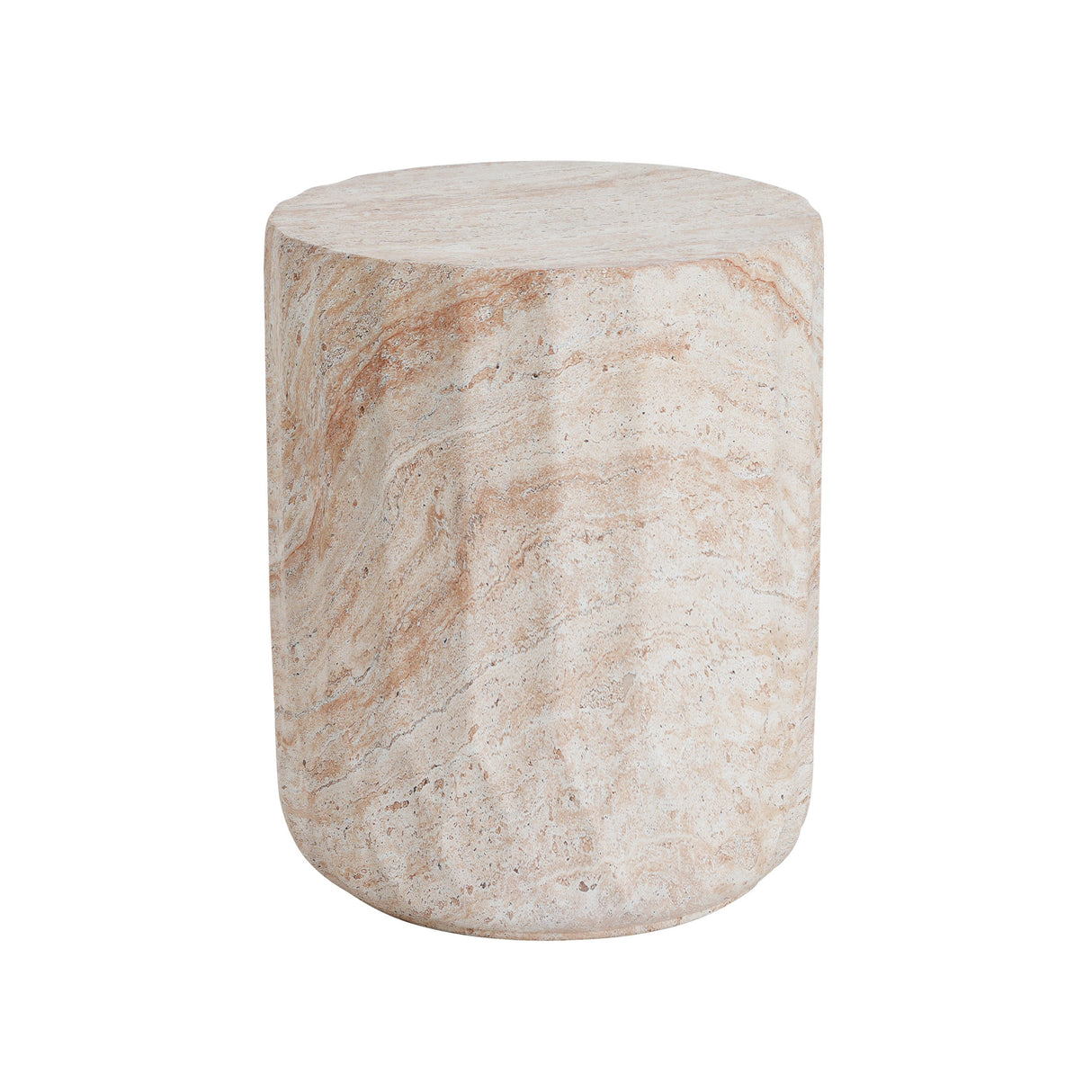 Elegant Indoor/Outdoor Lightweight Concrete Cylinder Side Table with Travertine Finish