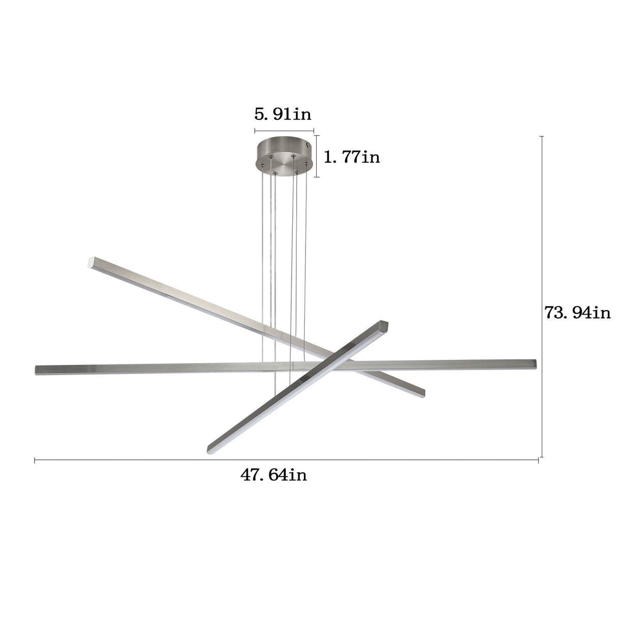 48' Modern LED Chandelier - Geometric 3-Arm DesignAdjustable HangingSleek Metal Finish for Dining RoomLiving Room & Office