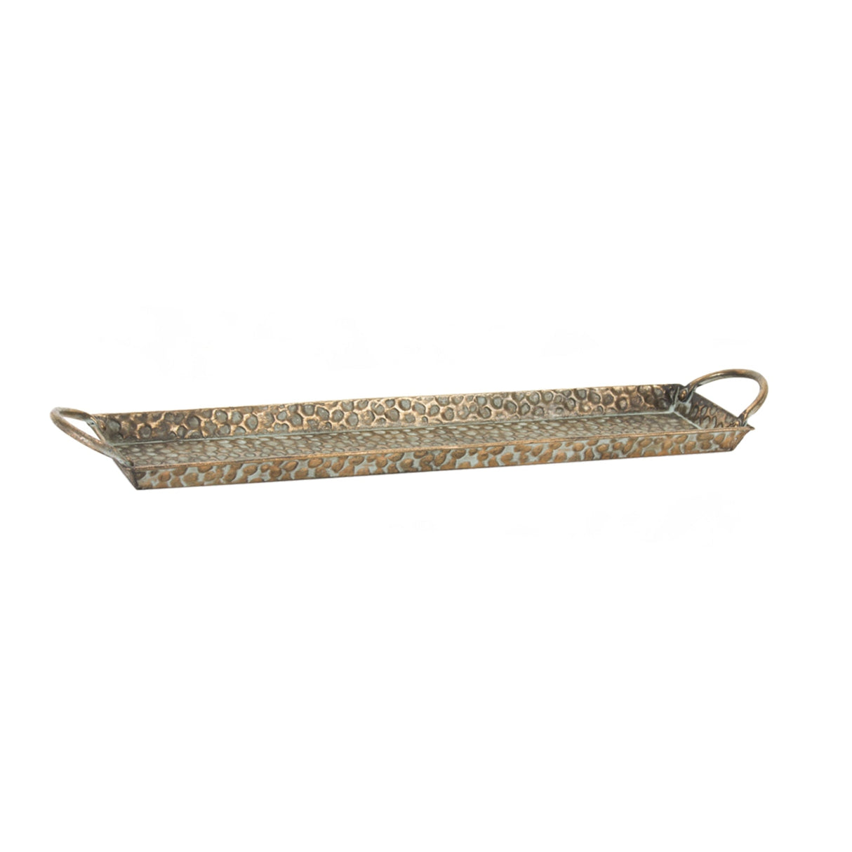 Hammered Metal Tray with Washed Finish and Handles (Set of 3)
