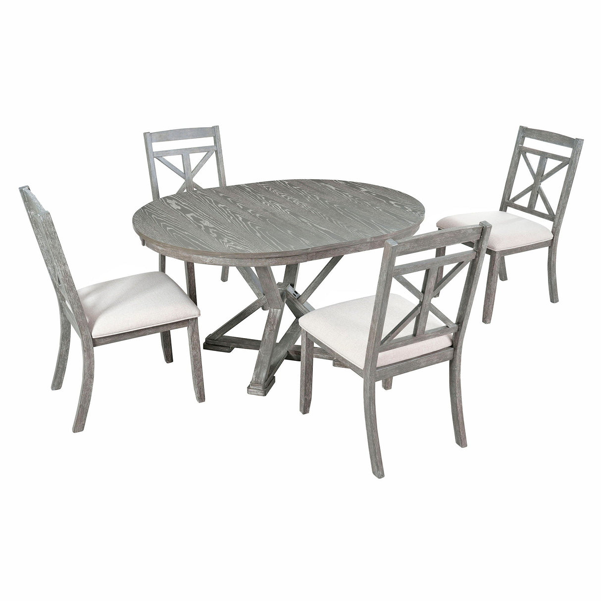 Dining Set With Extendable Round Table And 4 Upholstered Chairs