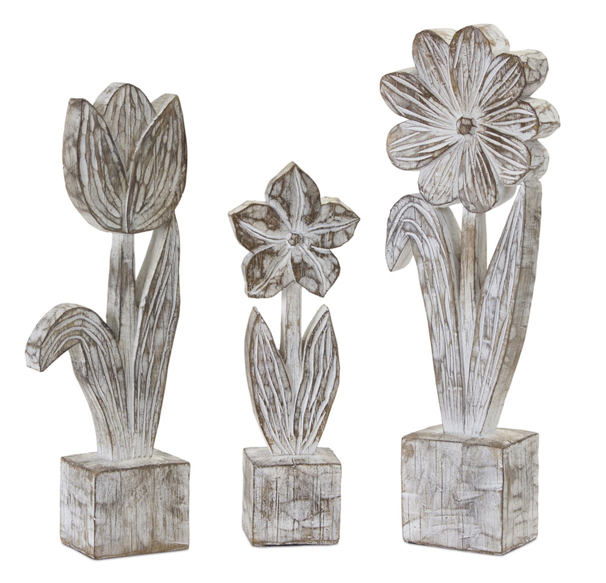 White-Washed-Potted-Floral-Sculpture-(Set-of-3)-Sculptures-&-Statues