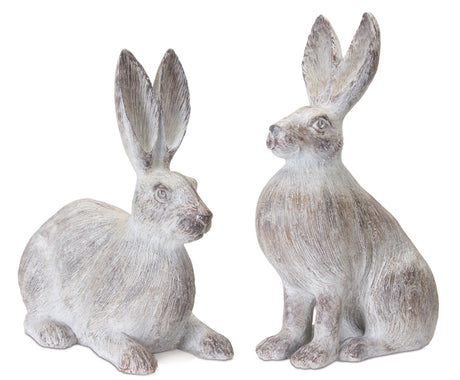 White-Washed-Rabbit-Statue-(Set-of-2)-Sculptures-&-Statues