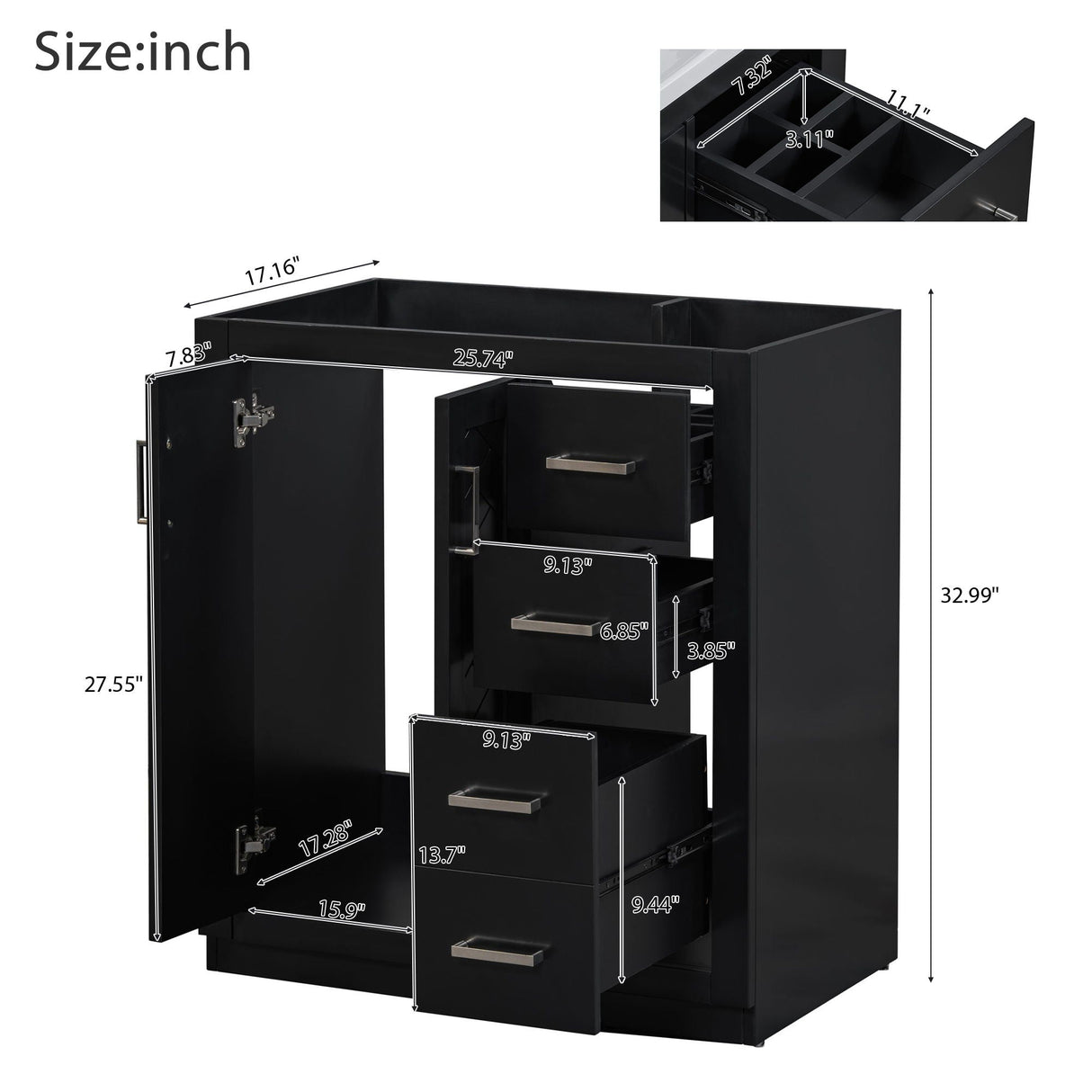 Bathroom Vanity With Sink, Storage Cabinet, Freestanding Set With 3 Drawers & Soft Closing Doors
