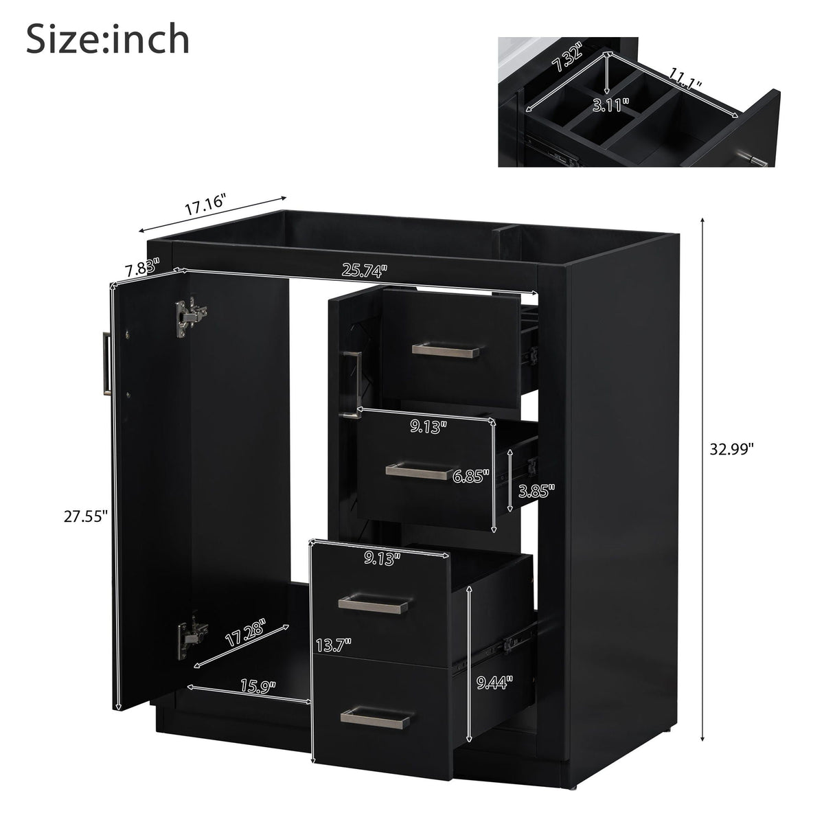 Bathroom Vanity with Ceramic Sink and Storage Cabinet - Dark Green, White, Black, or Blue