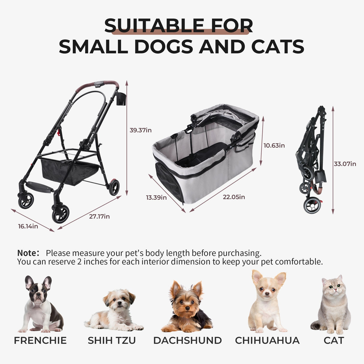 4-Wheel Foldable Pet Stroller for Dogs & Cats with 360° Rotating Wheels