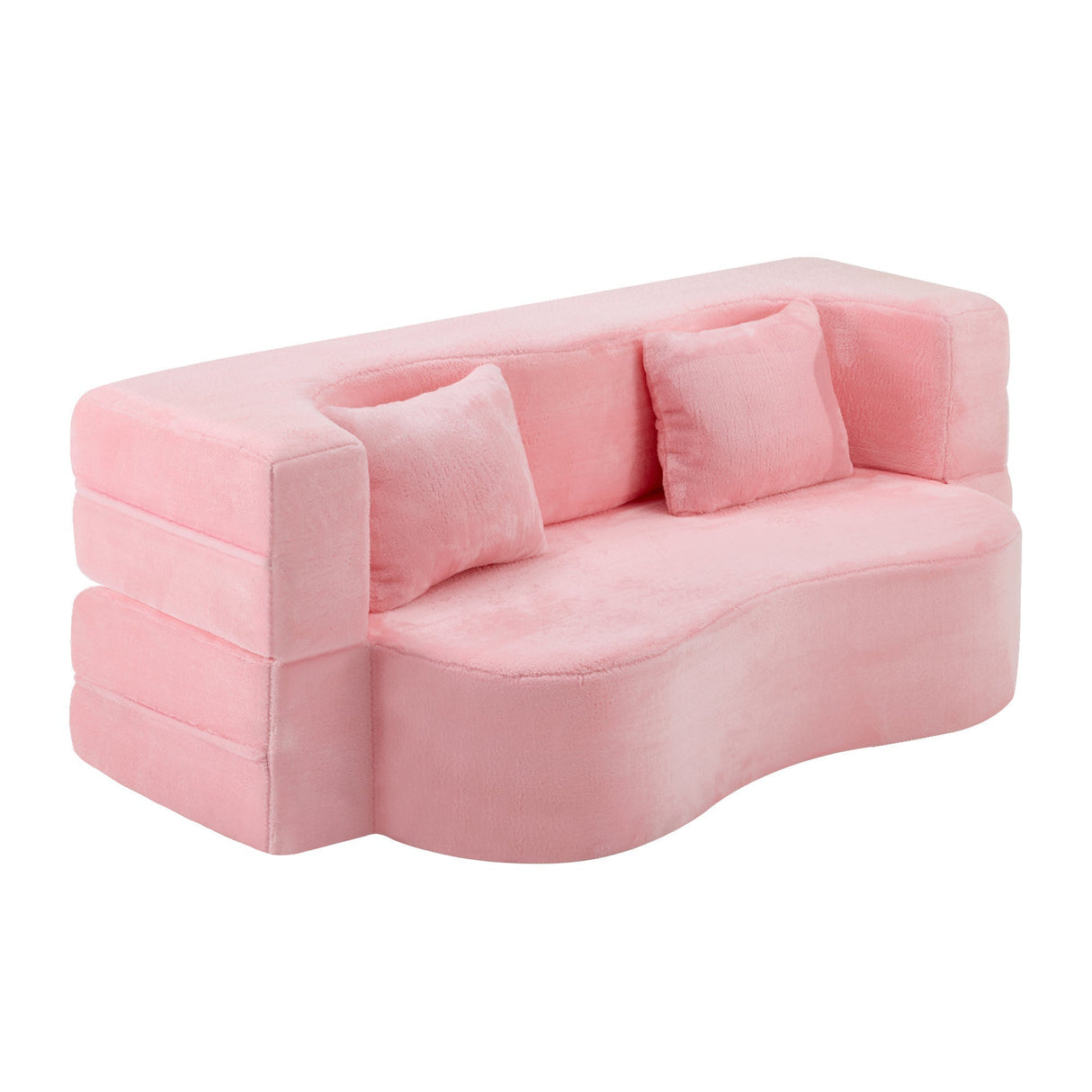71-Inch Folding Sofa Bed in Pink Chenille with High-Density Foam