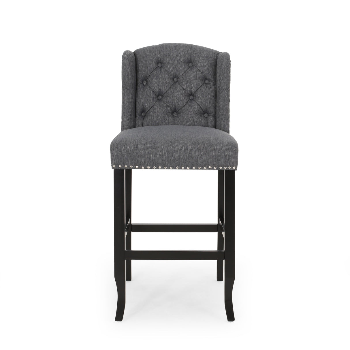 Fabric Tufted Counter Stool with Nailhead Accents - Set of 2 Charcoal