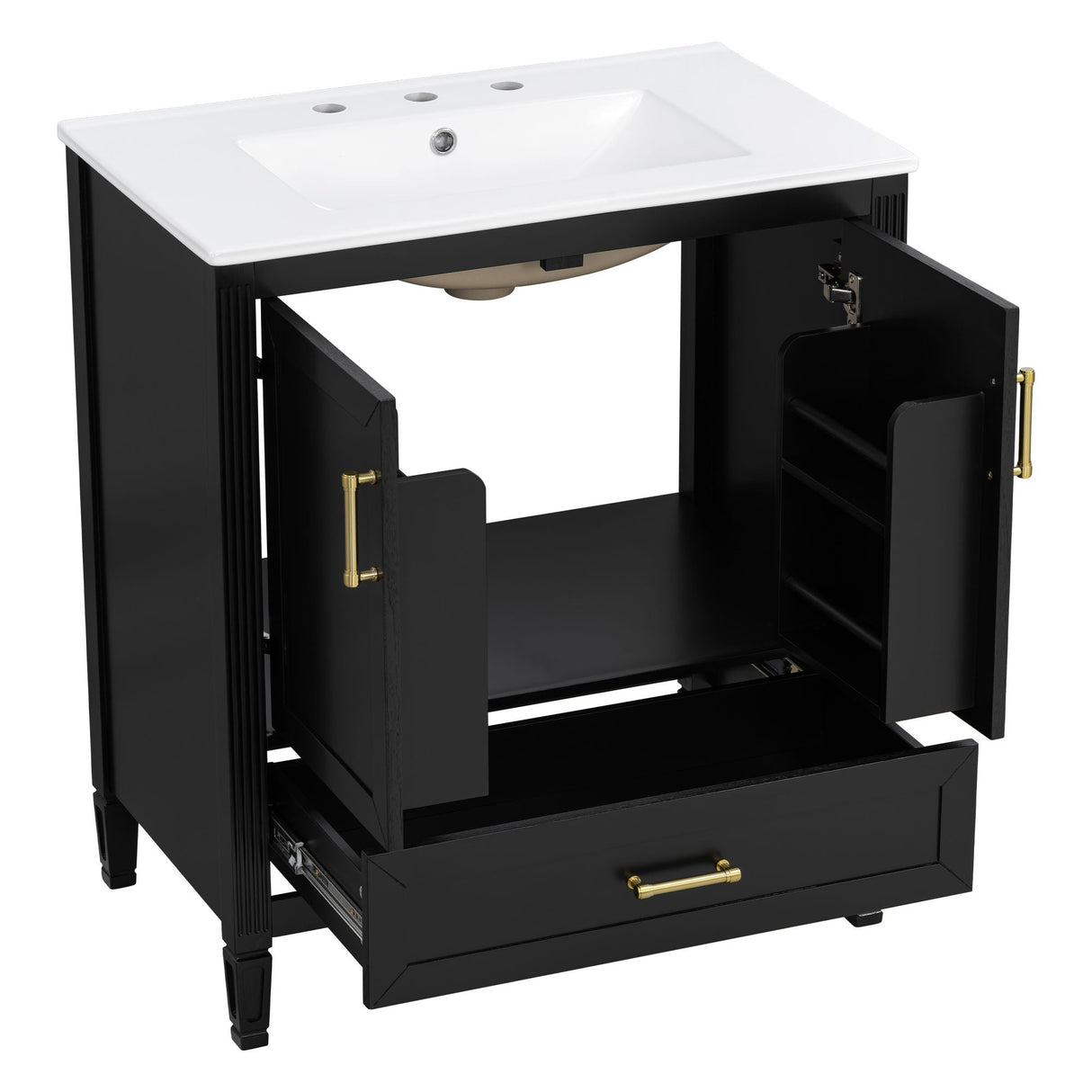 Elegant Fluted Bathroom Vanity With Sink, Soft Close Doors & Drawer