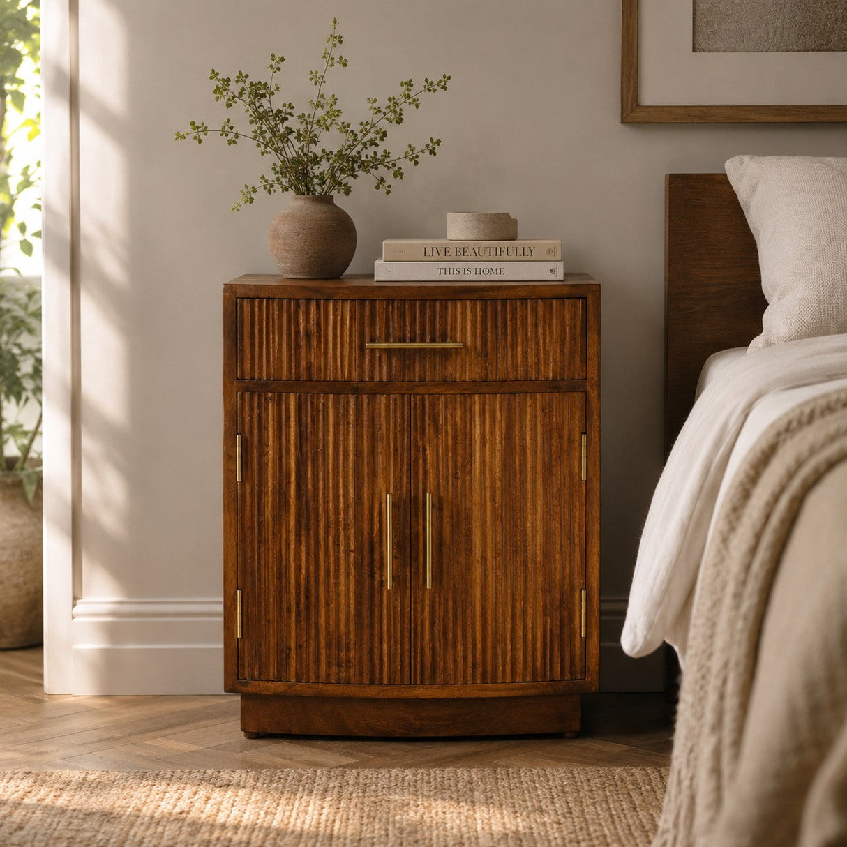 Solid Wood Milan Fluted Bedside Cabinet