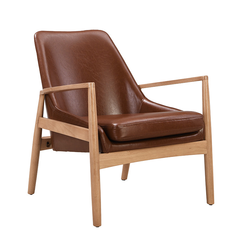 U-Can PU Leather Accent Chair Set of 2 Mid-Century Modern Armchair with Solid Wood Frame