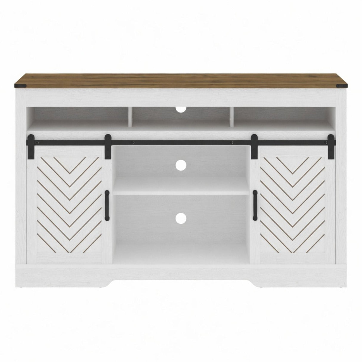TV Stand With Sliding Barn Doors And Adjustable Storage - White / Oak
