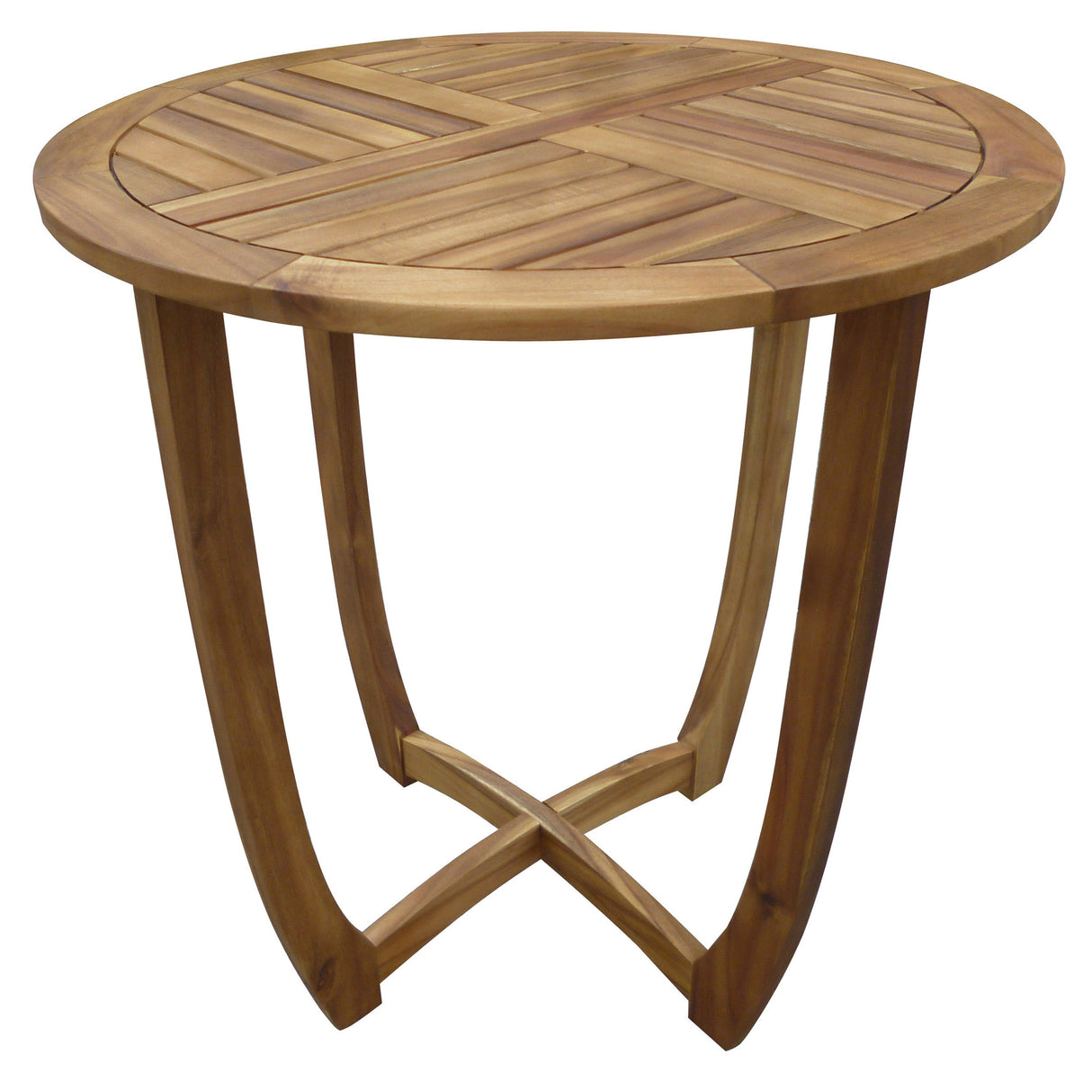 27.5' Outdoor Circular Wood Bistro Table with Curved Legs and Slat Panel