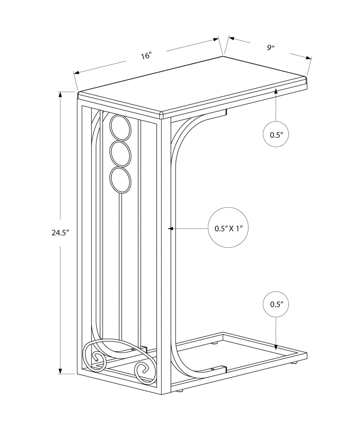 Elegant Accent Table, C-Shaped, Transitional