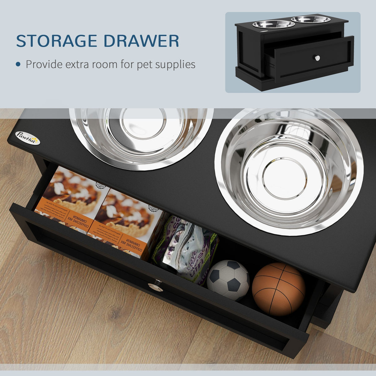 PawHut Large Elevated Dog Bowls with Storage Drawer