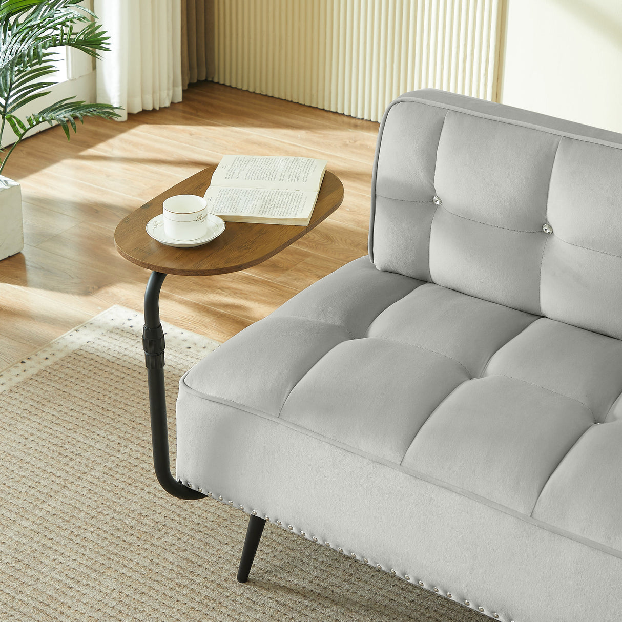 54-Inch Modern Two-Seater Velvet Sofa with Rotating Table