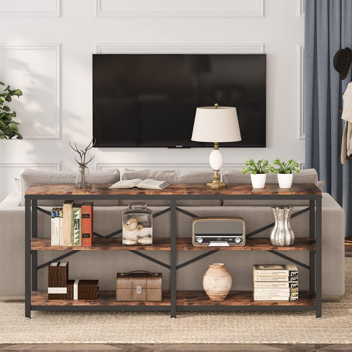 Console Table With X Back Design, Extra Long Storage
