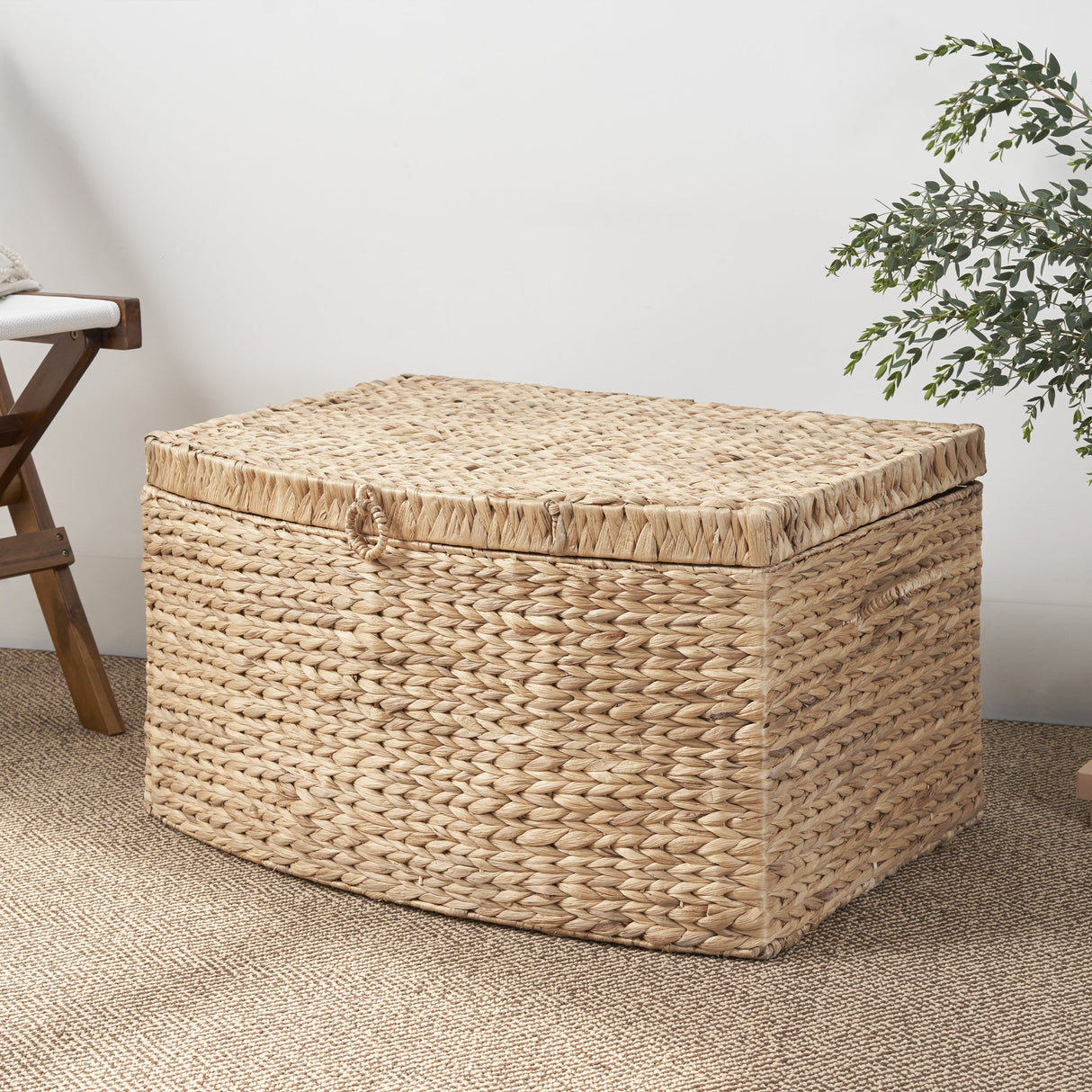 Rectangular Curve Water Hyacinth Woven Wicker Trunk with Handles