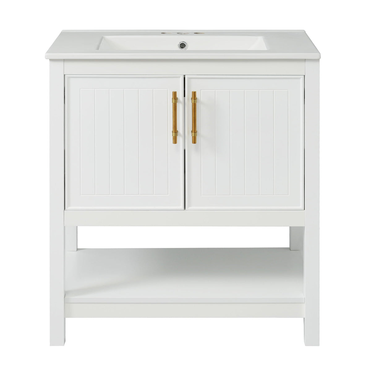 Elegant Bathroom Vanity With Ceramic Sink And Versatile Storage