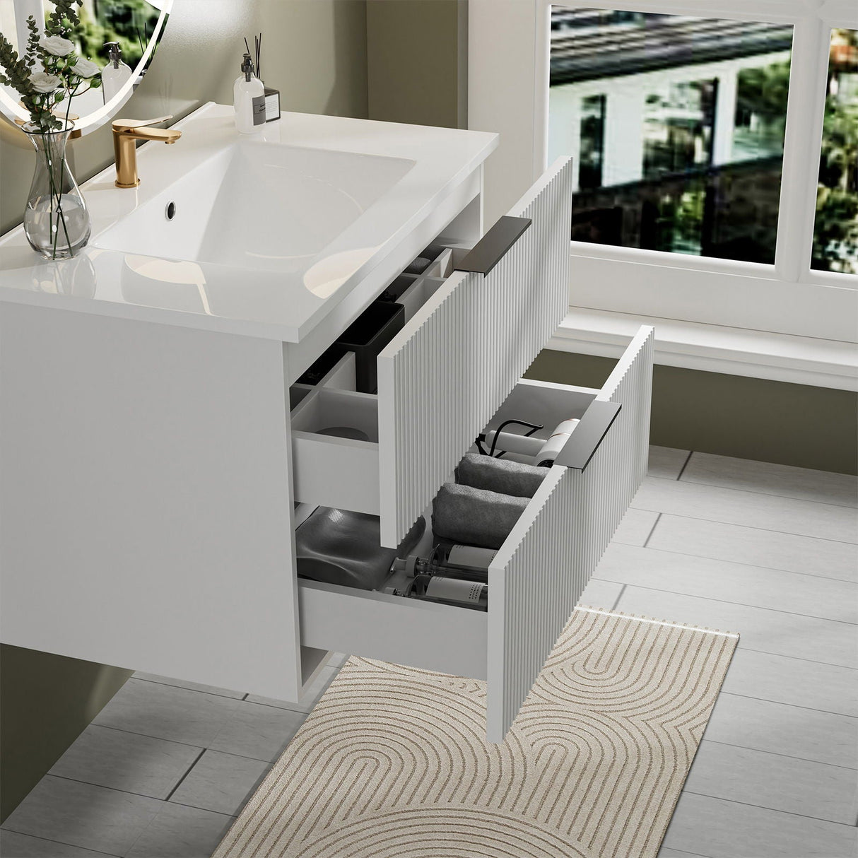 Modern Wall Mounted Floating Bathroom Vanity with Sink and Drawers