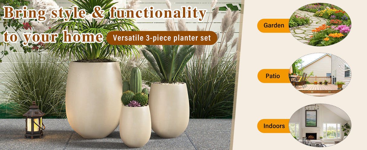 U_STYLE Lightweight Round MGO Outdoor Planter Set - 3 Sizes