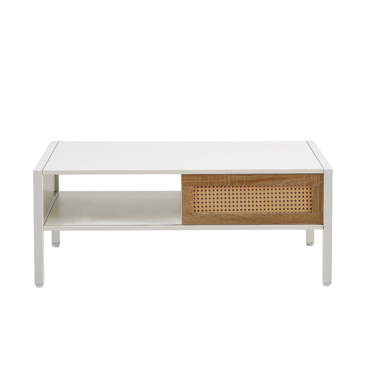 Modern Rattan Coffee Table with Sliding Door