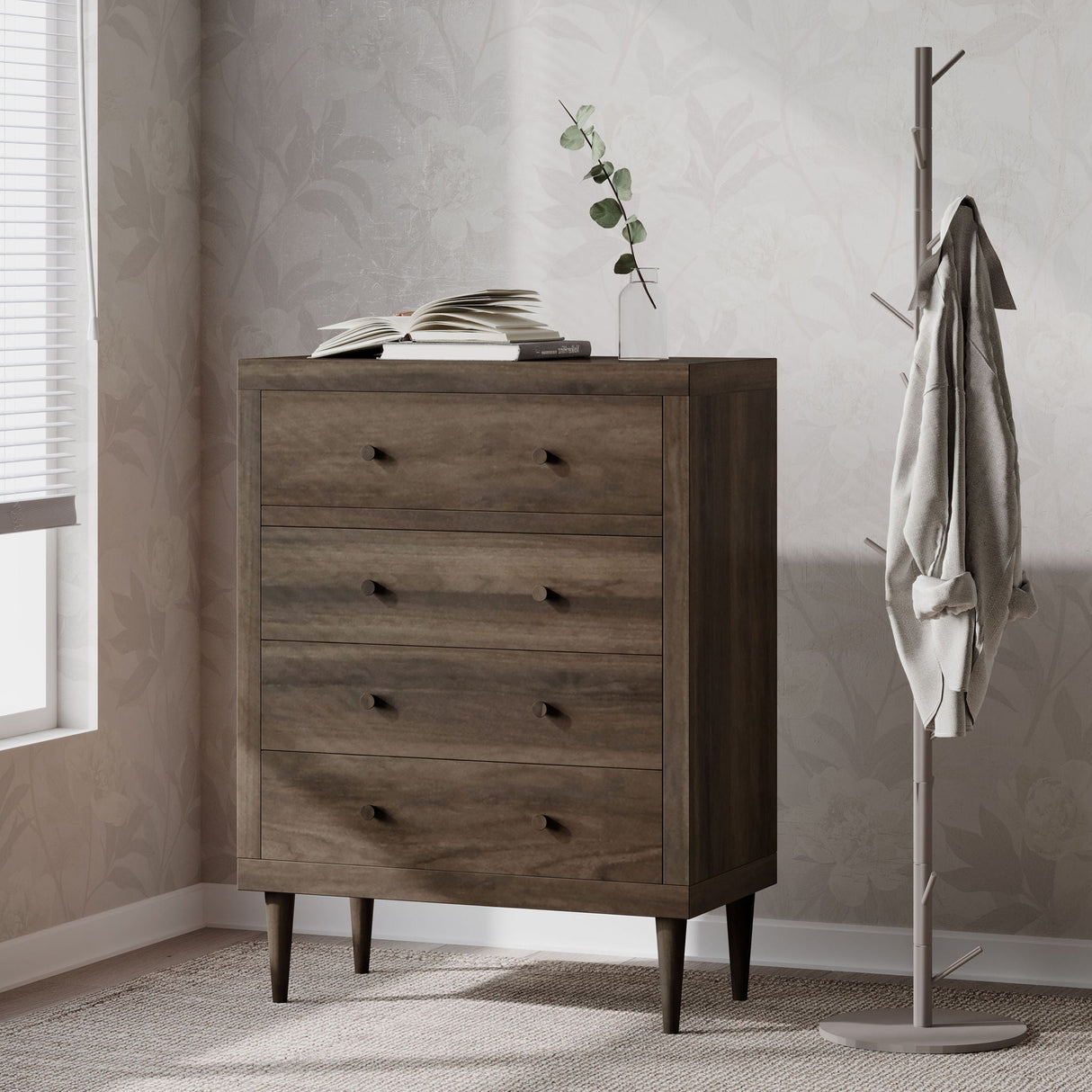 Farhart Mid Century Modern 4 Drawer Dresser - Walnut