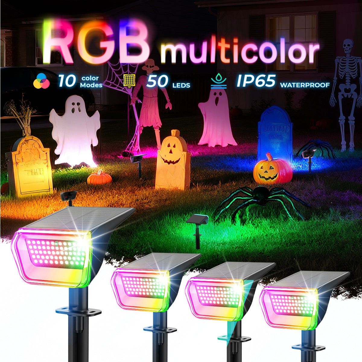 RGB Solar Spotlights Outdoor – Color Changing Waterproof Lights for Yard & Garden
