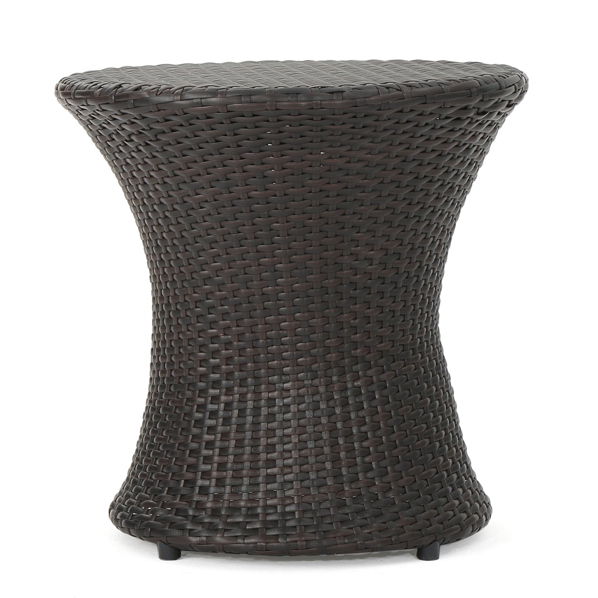 19" Kono Hourglass End Table with Durable PE Rattan - Brown Multi
