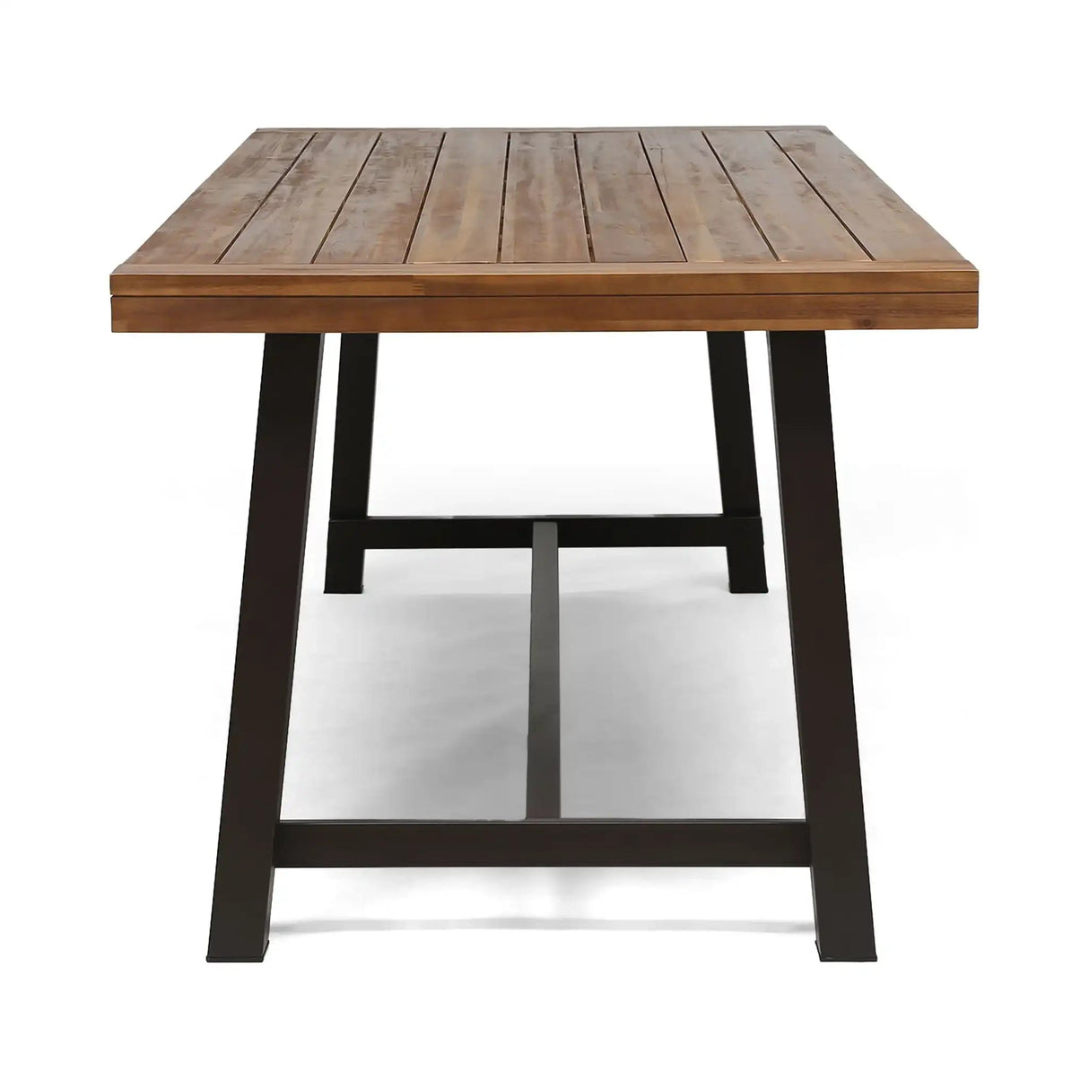 Equilibrium Outdoor Dining Table with Wooden Frame and Slat Top