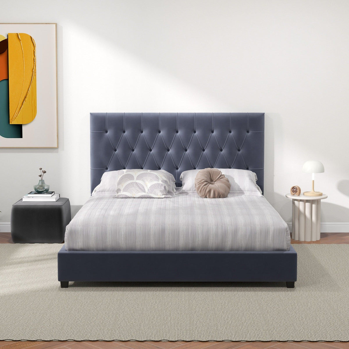 Donald - Mid-Century Modern Upholstered Platform Bed