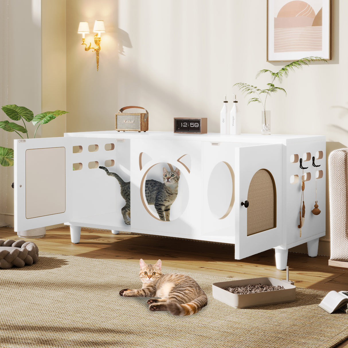 Furniture-Style-Cat-Cabinet-Cream-White-Cat-Litter-Box-Litter-Box