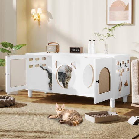 Furniture-Style-Cat-Cabinet-Cream-White-Cat-Litter-Box-Litter-Box