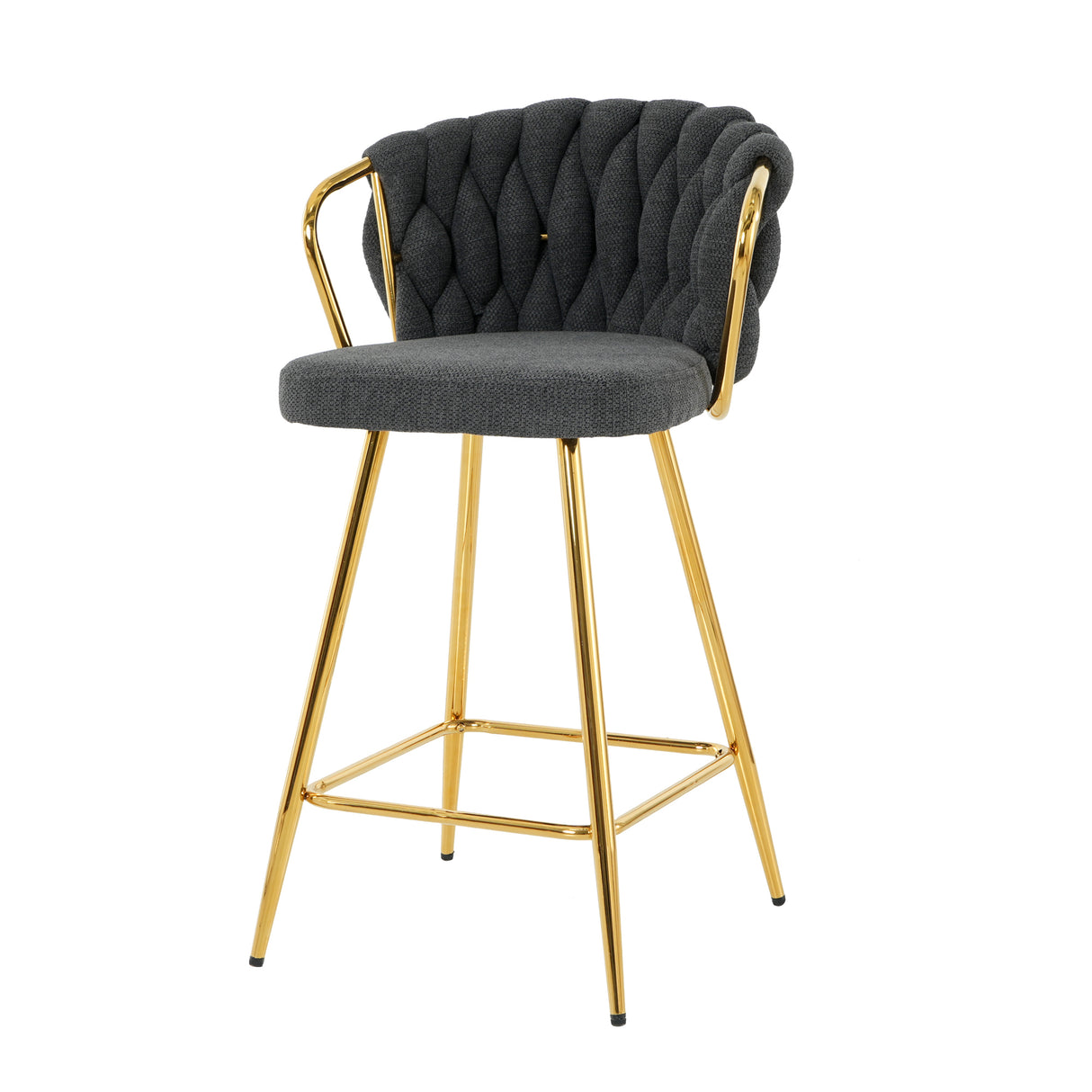 Modern Design High Stool with Gold Plated in Dark Grey Linen Set of 2