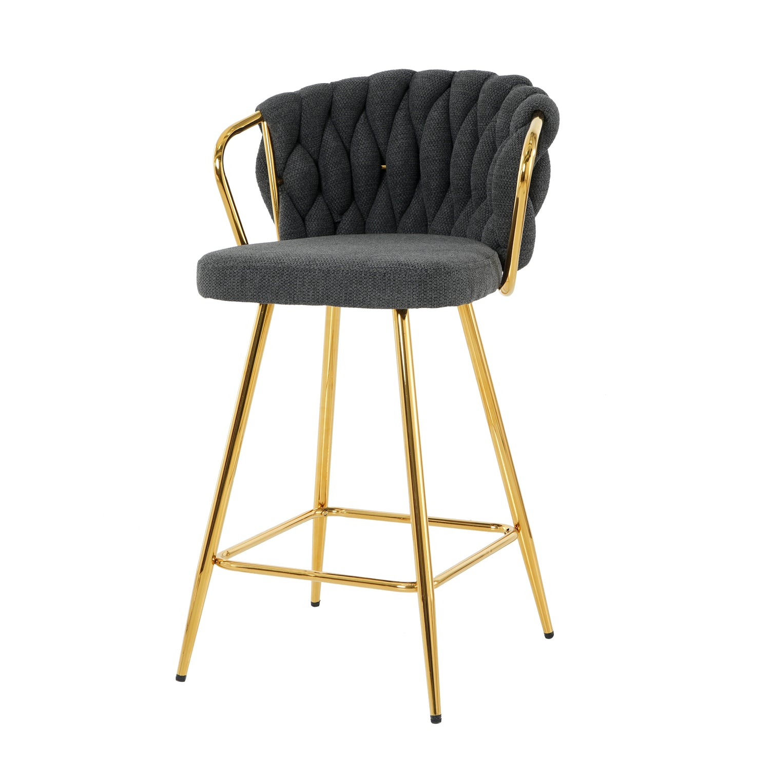 Modern Design High Stool with Gold Plated in Dark Grey Linen Set of 2