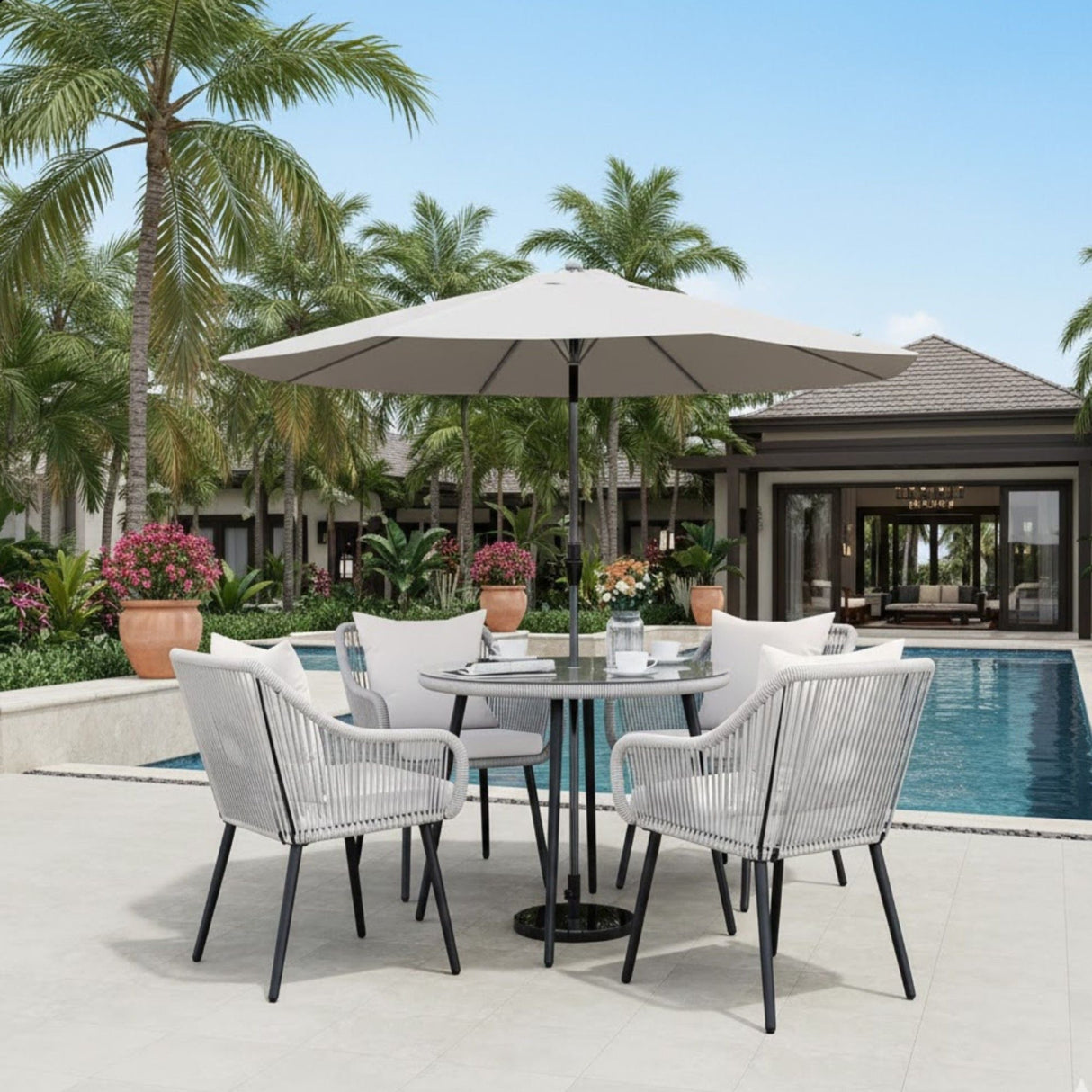5 Piece Twisted Rattan Patio Dining Set With Table