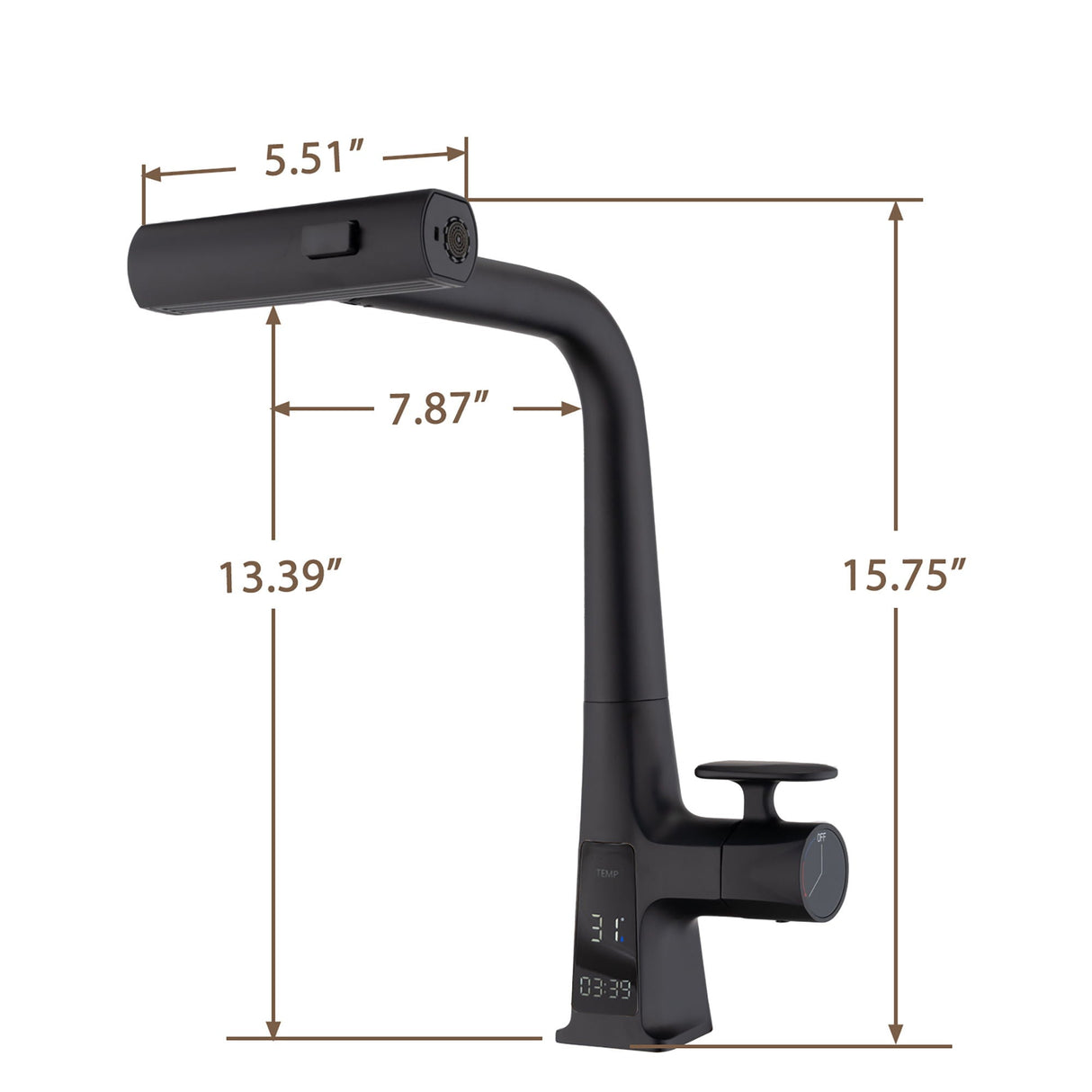 Waterfall Kitchen Faucet With Temperature Display And Pull Down Sprayer