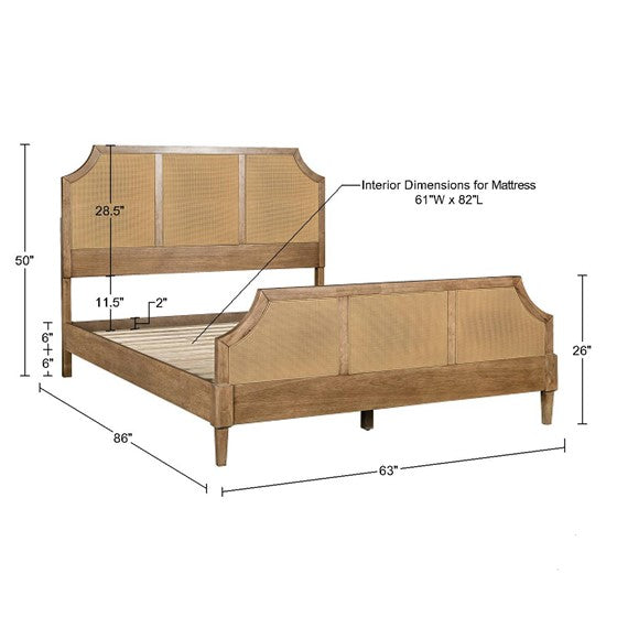Queen Size Cane Platform Bed with Headboard and Footboard