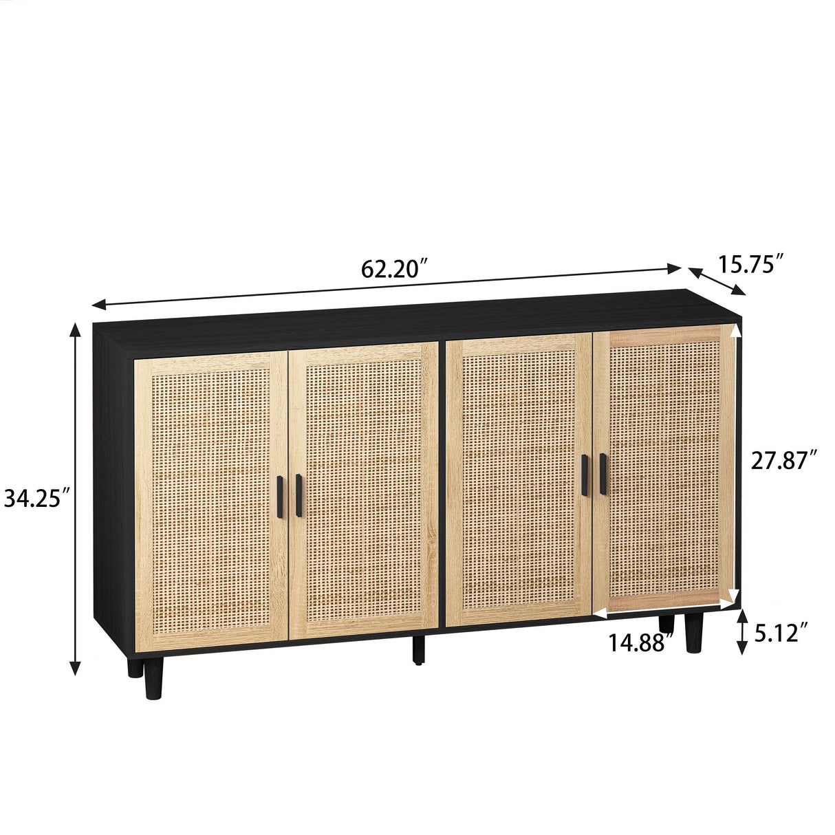 Elegant and Functional 4-Door Rattan Decorative Storage Cabinet