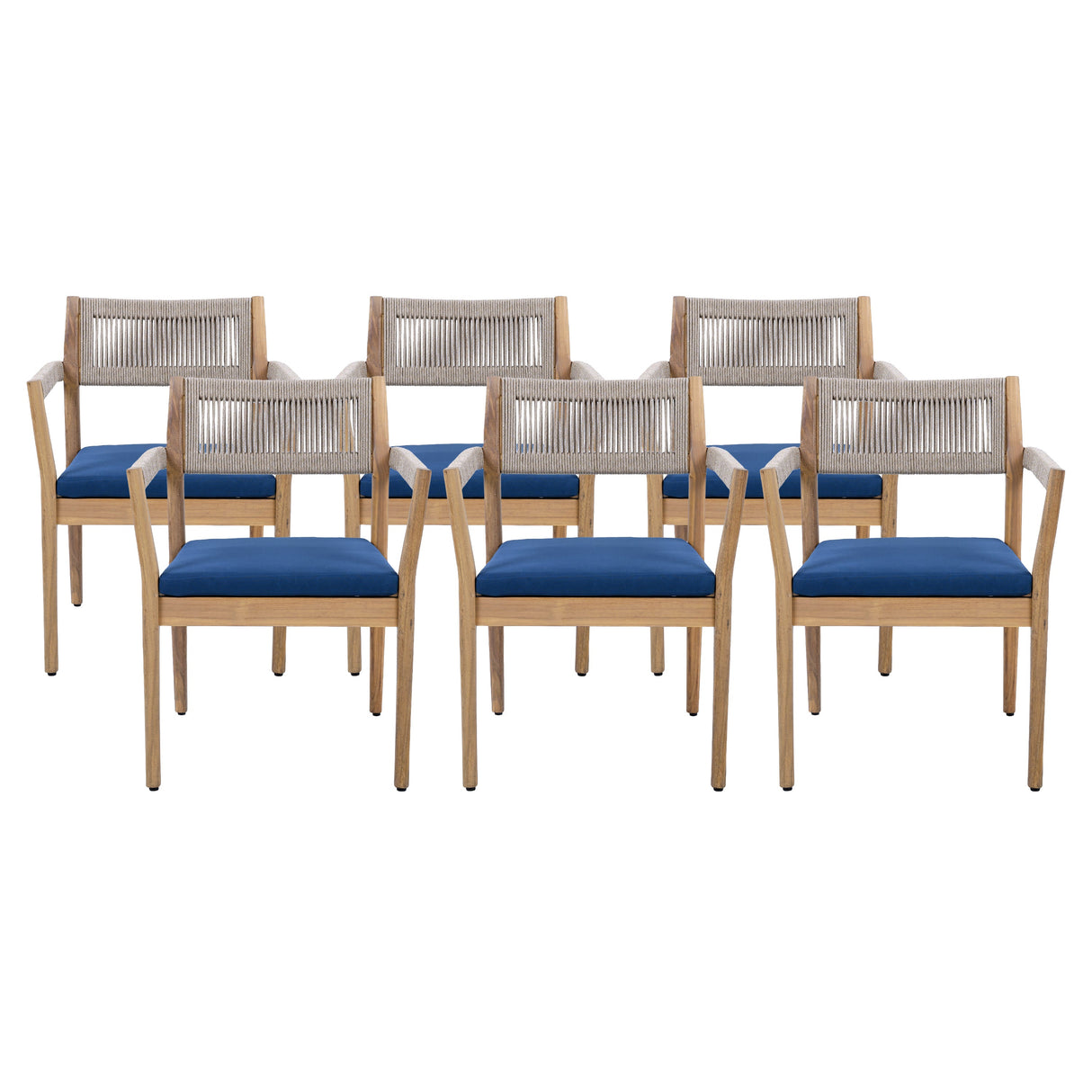 Braided Acacia Wood Outdoor Dining Chairs Set of 2 – Teak Look
