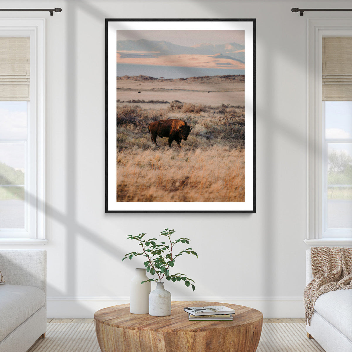 Solitary Buffalo Wall Art Canvas Print – Framed Golden