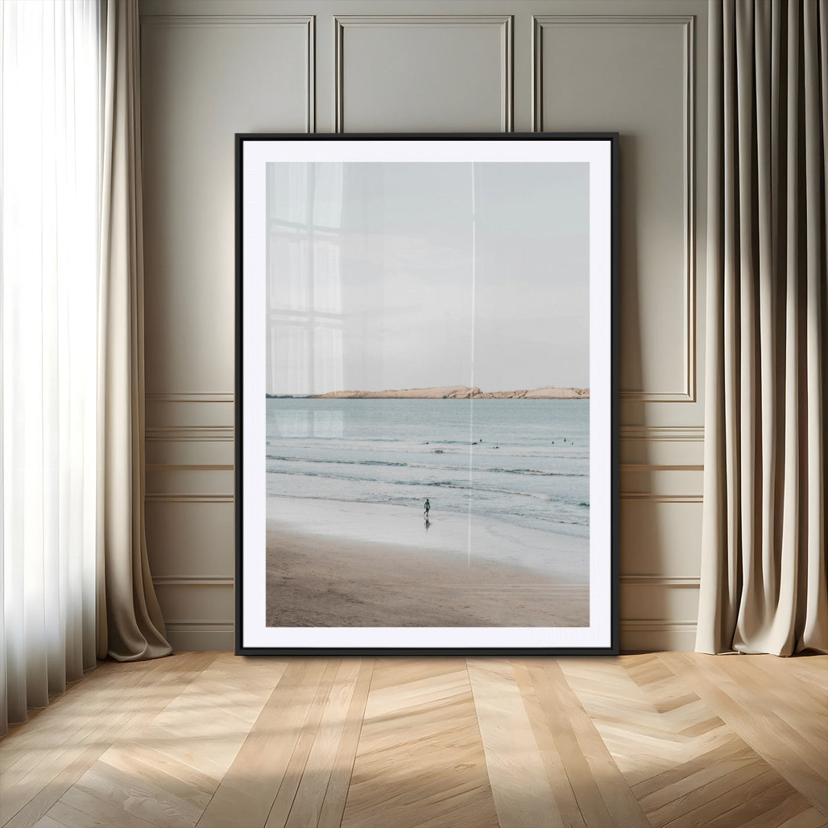 Minimalist Beach Wall Art Canvas Print – Framed Soft Blue