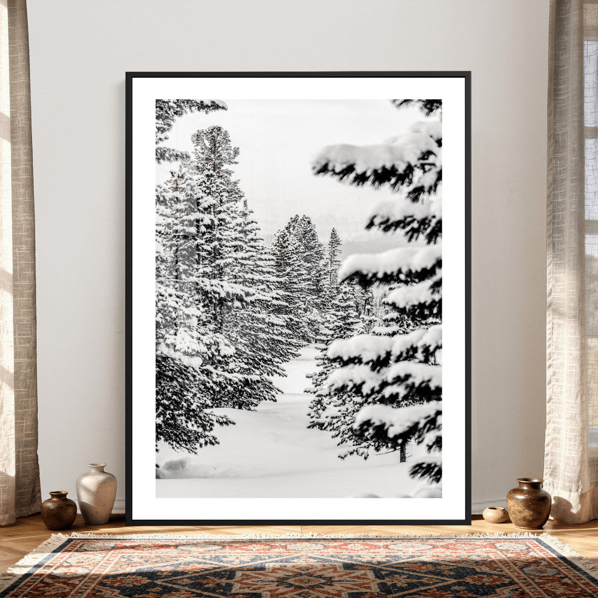 Winter Pine Forest Wall Art Canvas Print, Minimal Winter
