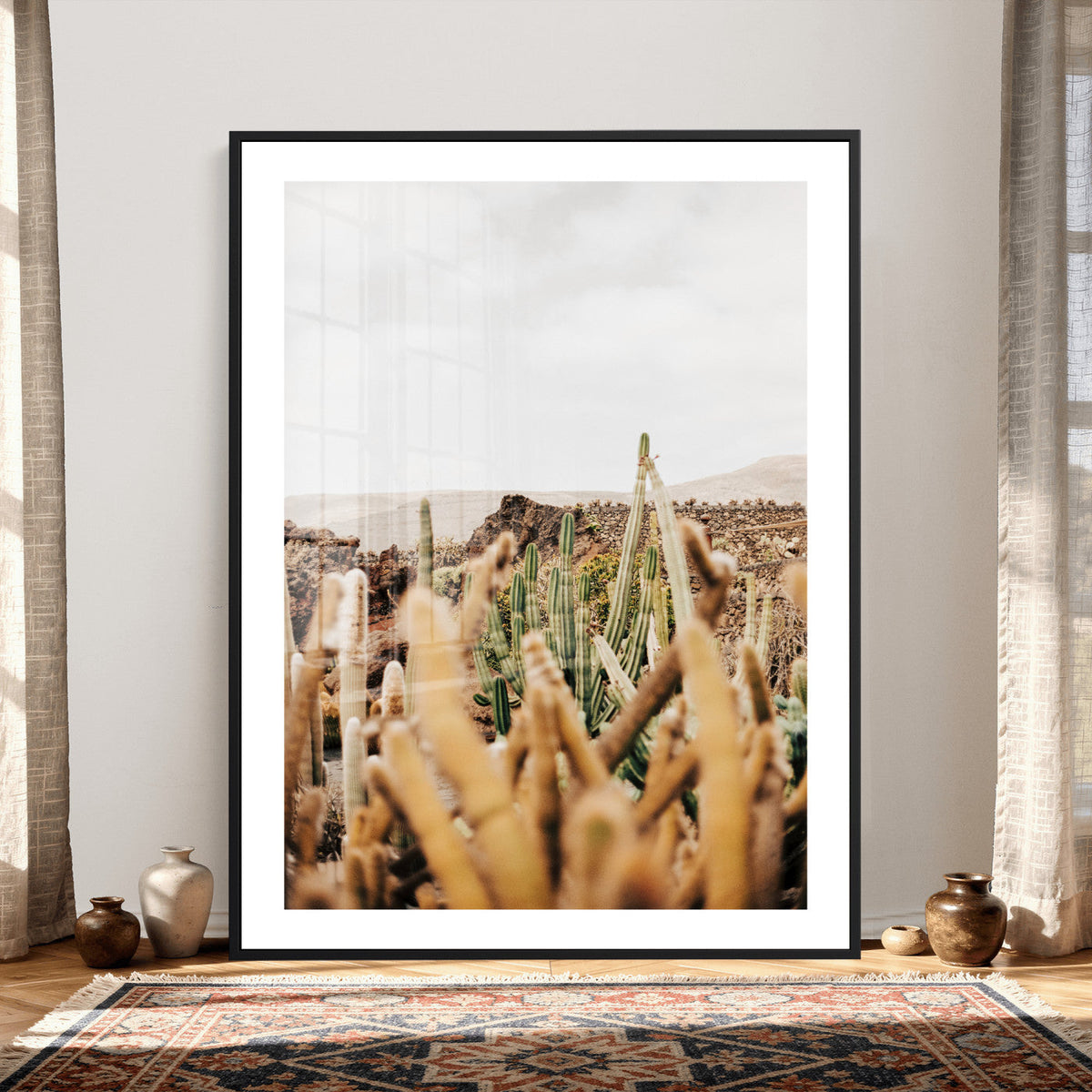 Minimal Desert Cactus Wall Art Canvas Print, Neutral