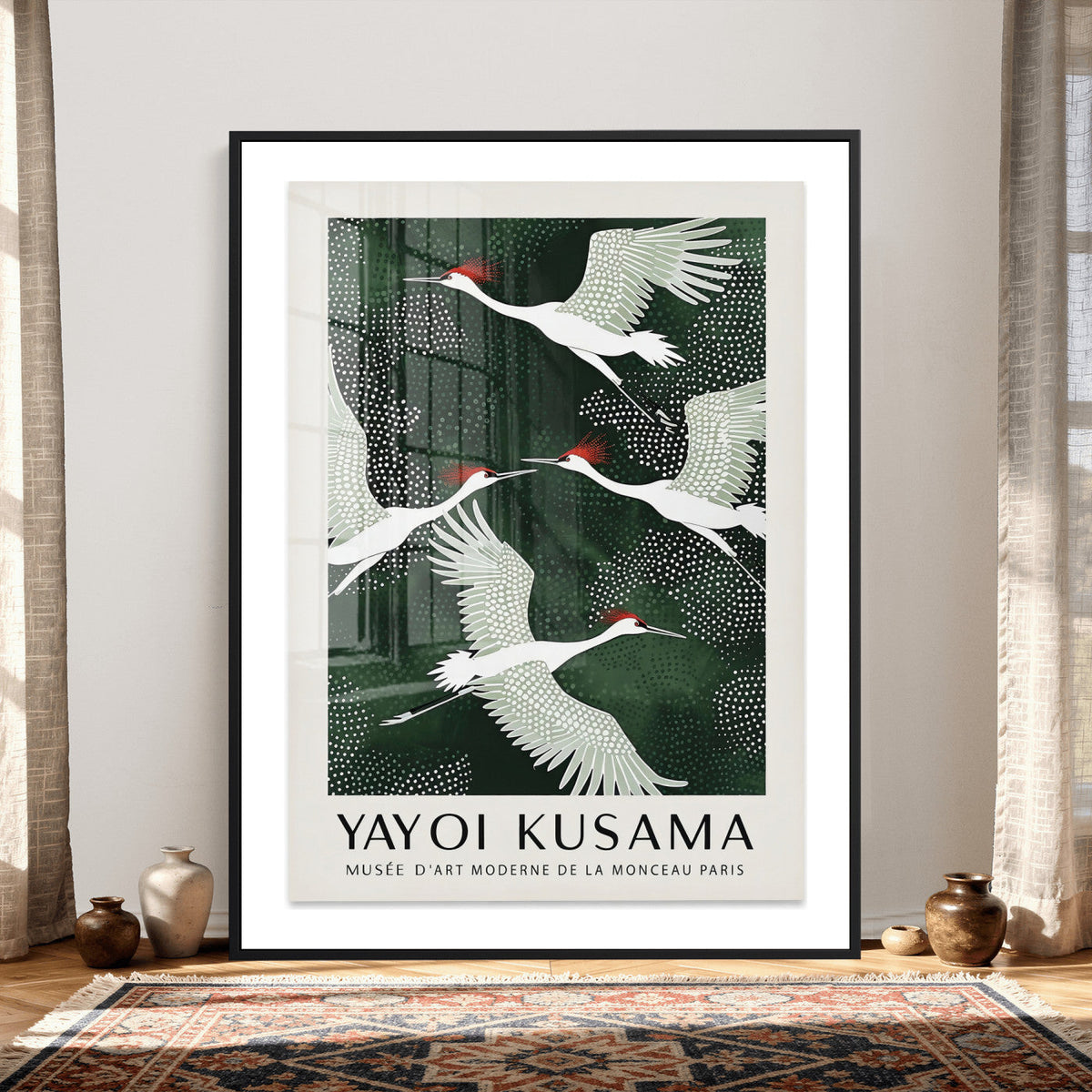 Yayoi Kusama Crane Bird Wall Art Canvas Print, Japanese