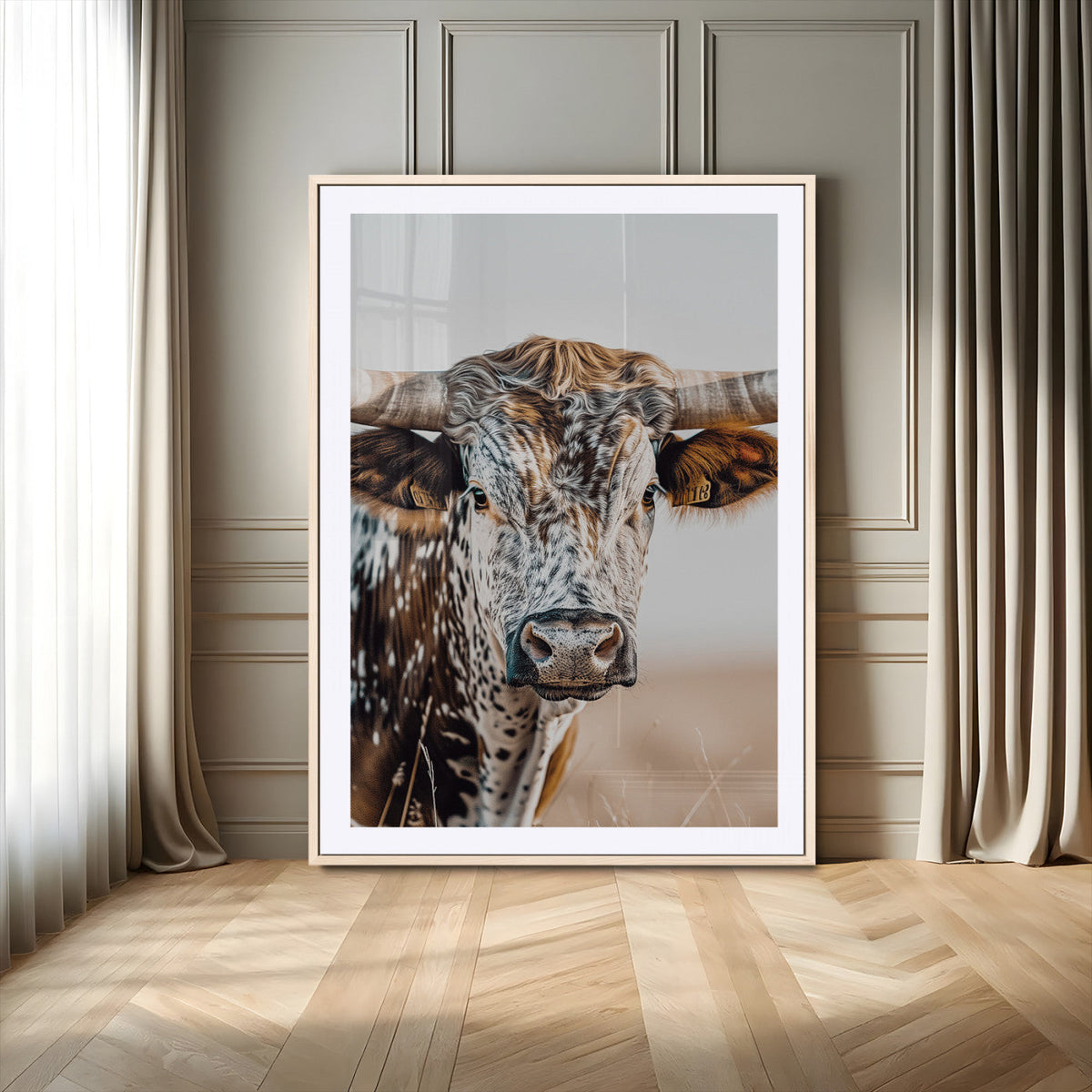 Texas Longhorn Wall Art Canvas Print – Speckled Horned Bull