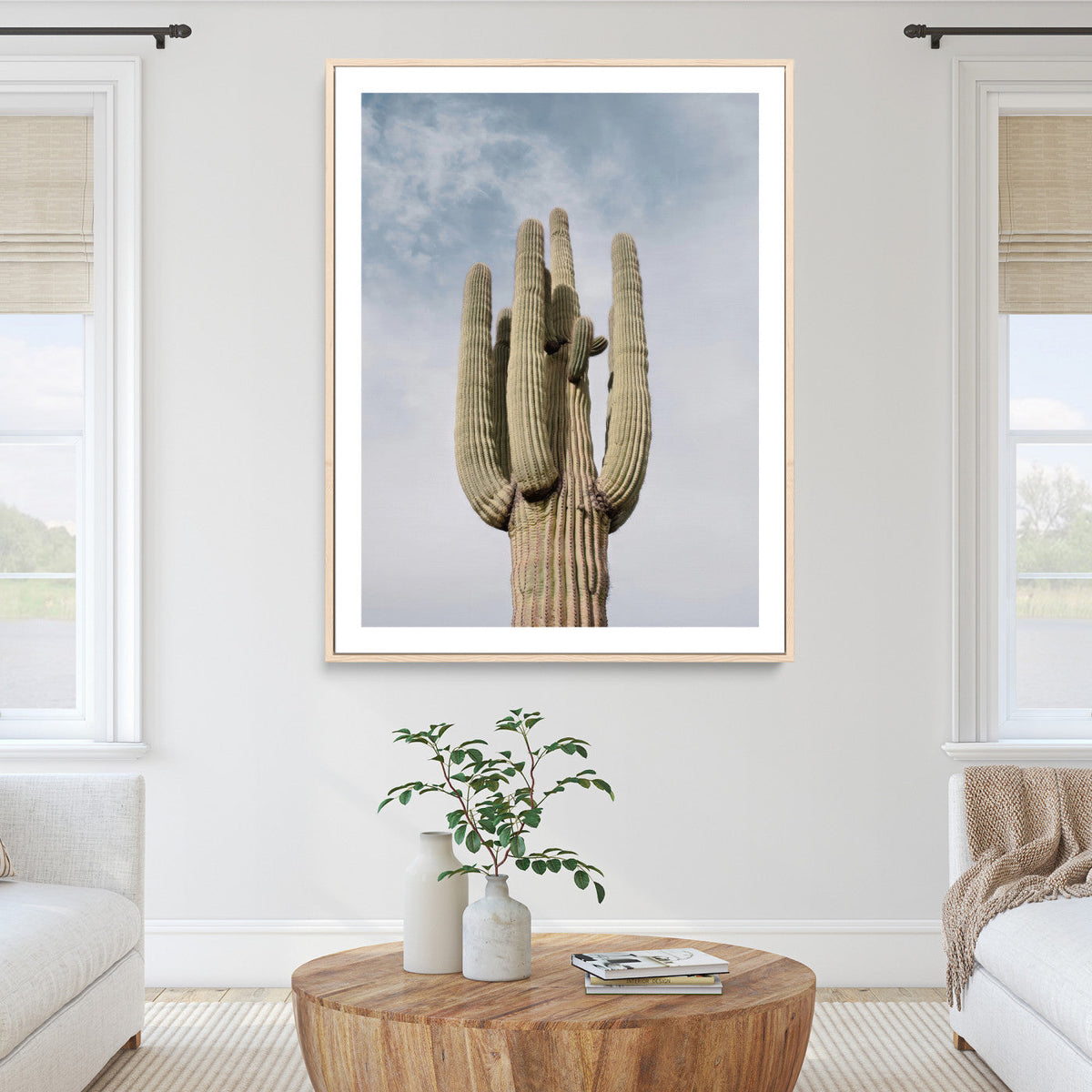 Saguaro Cactus Wall Art Canvas Print – Framed Earthy Desert