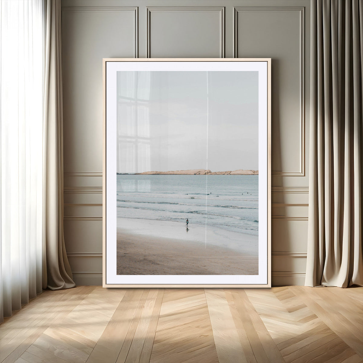 Minimalist Beach Wall Art Canvas Print – Framed Soft Blue