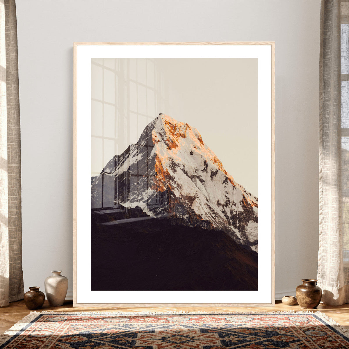 Golden Peak Mountain Wall Art Canvas Print, Minimal Alpine